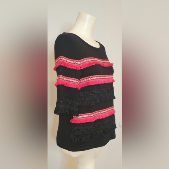 Grace Elements Tops - NWOT Women’s XL Grace Elements Black Top with Pink Fringe Accents